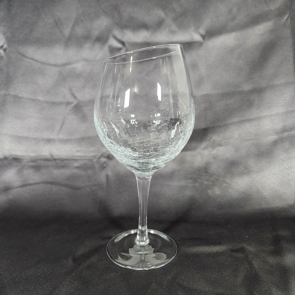 PIER 1 CLEAR CRACKLE ANGLE SLANT RIM BALLOON RED WINE GLASS 8 ½"
